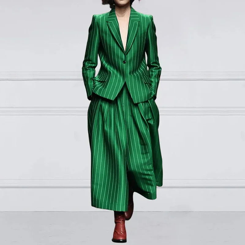 UOOZEE Office Lady Formal Business 2 Piece Sets Striped Long Sleeves Notched Collar Blazer & High Waisted Wide Leg Pants...