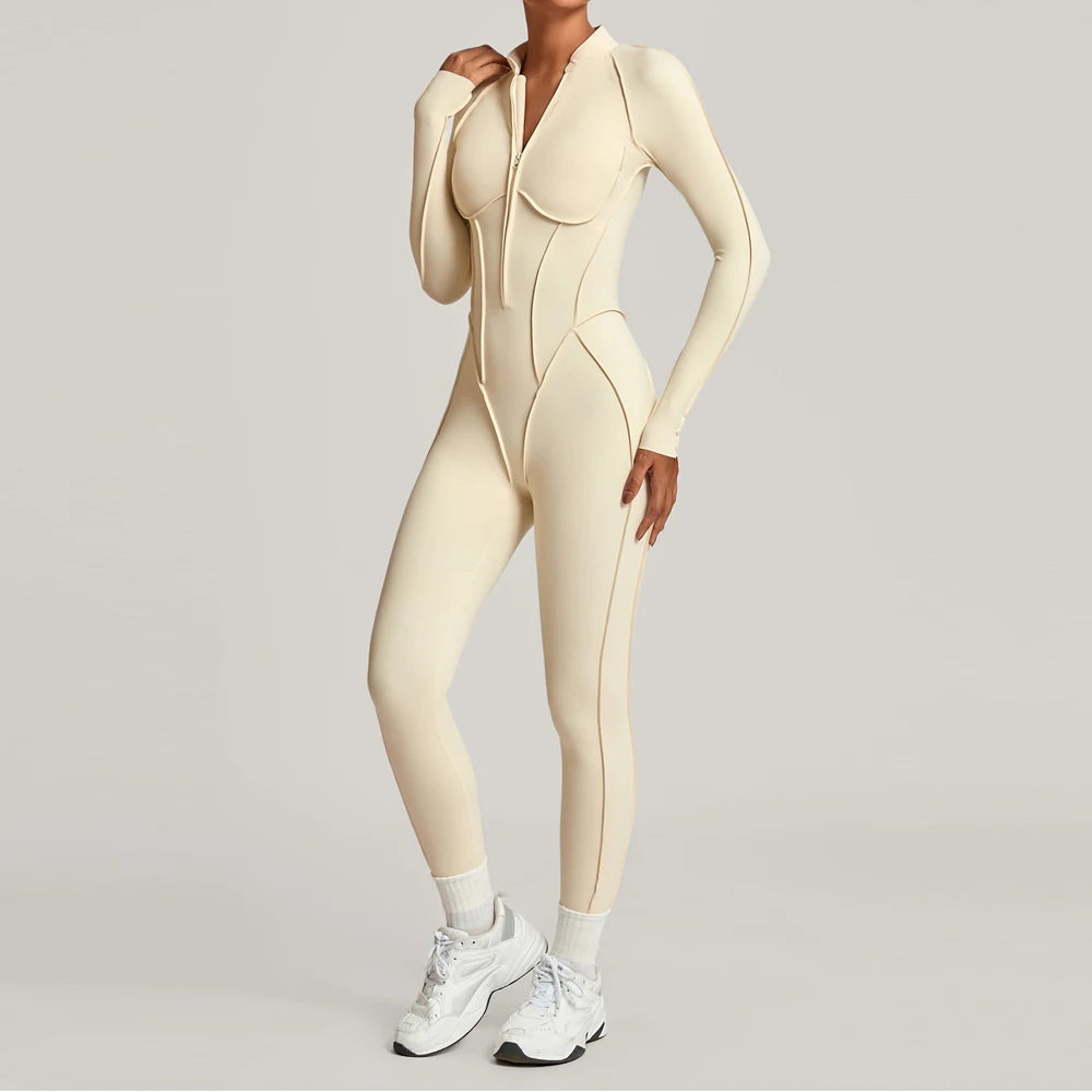 Three-dimensional Long Sleeve Zipper Sport Jumpsuit Women Sportswear One Pieces Gym Clothing Yoga Sets Female Fitness Overalls