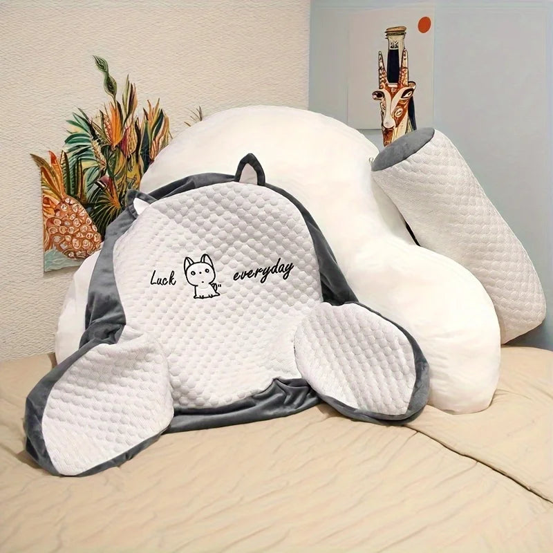 1pc Adjustable Reading Pillow - Ergonomic Back Support Cushion for Bed/Sofa/Floor, Gray Quilted Breathable Design |...