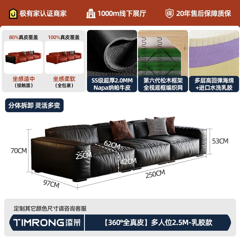 Family Italian Living Room Sofas Genuine Leather Sectional Apartment Relaxing Sofa Elegant Comfortable Muebles Home...