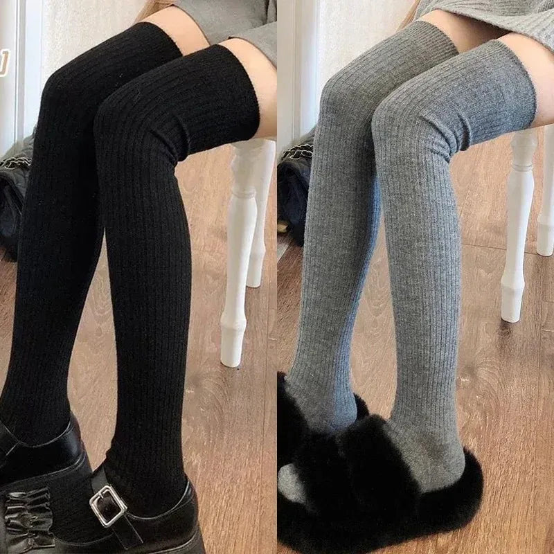 Spring Fall Knee High Stockings for Women White Vertical Stripe Long Socks Fashion Girls JK Skinny Boots Sock Japanese Style