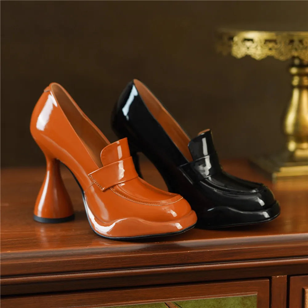 Aucegi New Concise Platform Square Toe Women's Pumps Strange Style Chunky High Heels Orange Non-slip Party Dress Wild Footwear