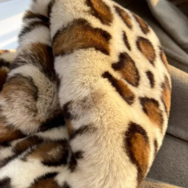 Winter Leopard Faux Rabbit Fur Scarf Women Girls Scarf Soft Plush Scarves Solid Color Neck Collar Warmer Stuff Christma Gift