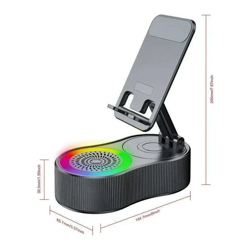 Wireless Speaker with Colorful Ambient Light 360°rotatable Adjustable FoldingLift-non-slip Phone Holder 5.3 HDSurround Subwoofer