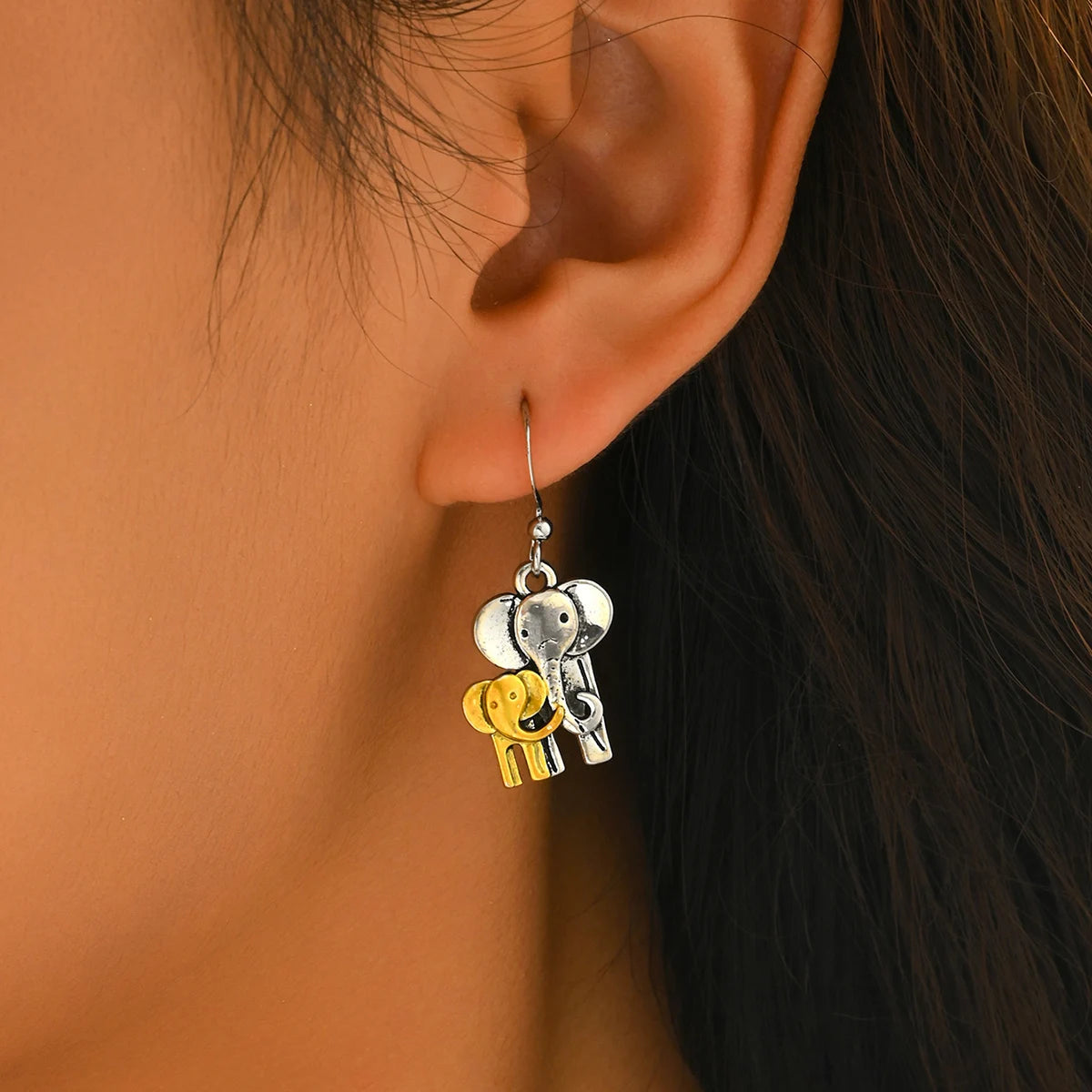 Retro Elephant Mom and Baby Elephant Small Animal Earrings Fashionable and Cute niche Design Women's Jewelry | Kimlud...