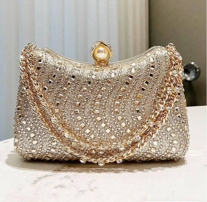 Fine Rhinestone Diamond Inlay Dinner Evening Bag Retro Luxury Gold Silver Blue Small Clutch for Women Wedding Party...