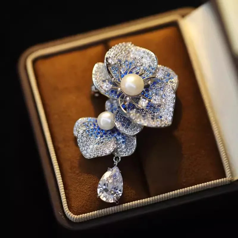 Light Luxury Elegant Zircon Pearl Flower Phalaenopsis Brooch For Women Fashion Sweet Crystal Jewelry Geometry Jewelry...