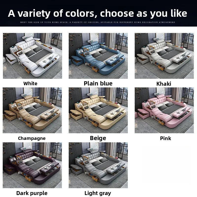 Hotsale Luxury Leather Smart Bed Multifunctional Bed Tatami King Size Platform Upholstered Fabric Soft Bed Storage Music Speaker