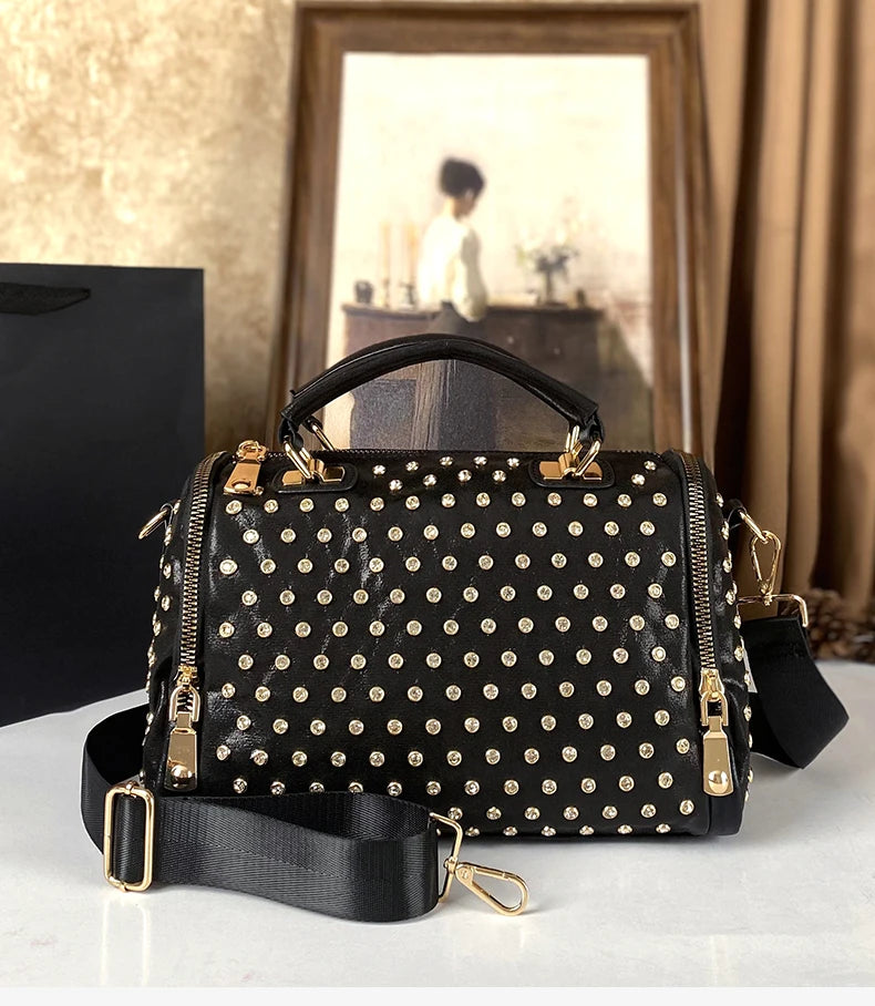 Women's High-End Fashion Trend Diamond Studded Punk Style Crossbody Handbag Large Capacity for Commuting | Kimlud Premium Bag