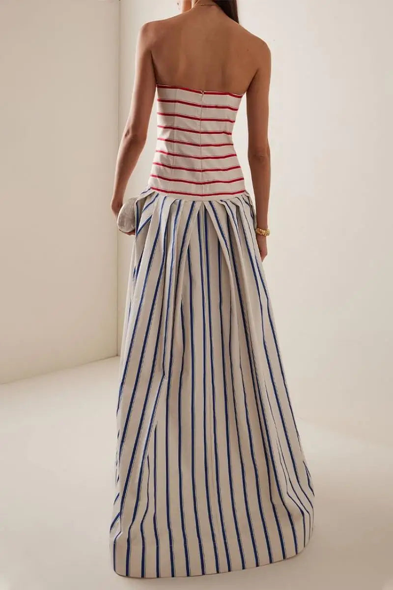 Women Bandeau Dresses Flaxmaker Sexy Off The Shoulder Sexy Striped Print Sling Maxi Dress Beach Sundress 2025 | Kimlud...
