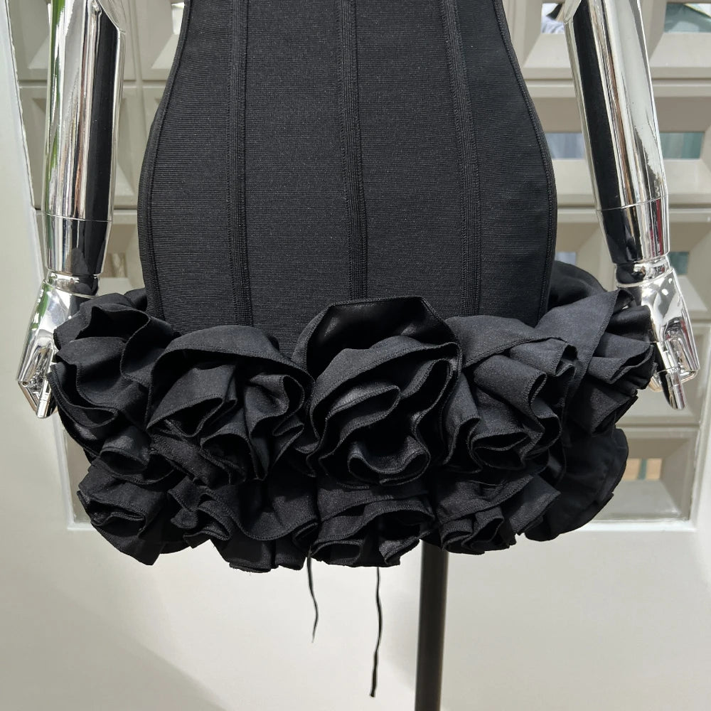 Sexy Strapless Bodycon Dresses for Women 3D Floral Fashion Party Evening Club Bandage Dress Formal Elegant Slim Birthday Gowns