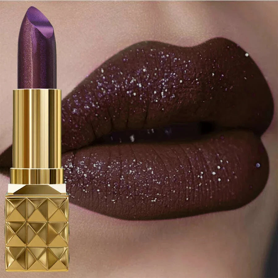 1pc Sexy Glitter Shiny Red Lipstick Pearlescent Lip Tint, Long Lasting Lip Senior Matte Lip Makeup Gifts for Women Metallic lip