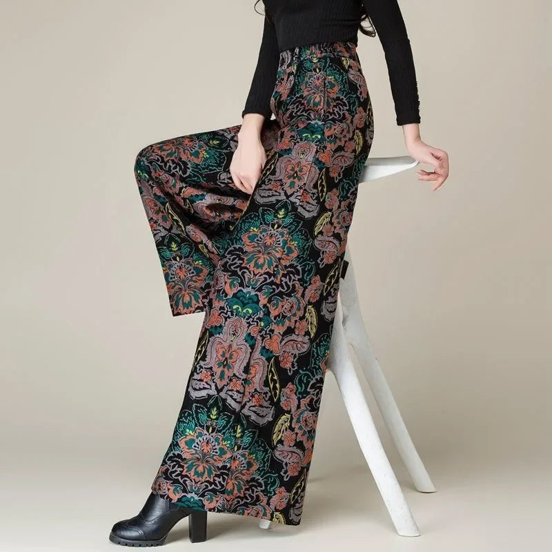 High Waist Floral Print Wide Leg Pants Straight Cut Mom Style Casual Trousers for Women plus Size Long Pants Spring Summer