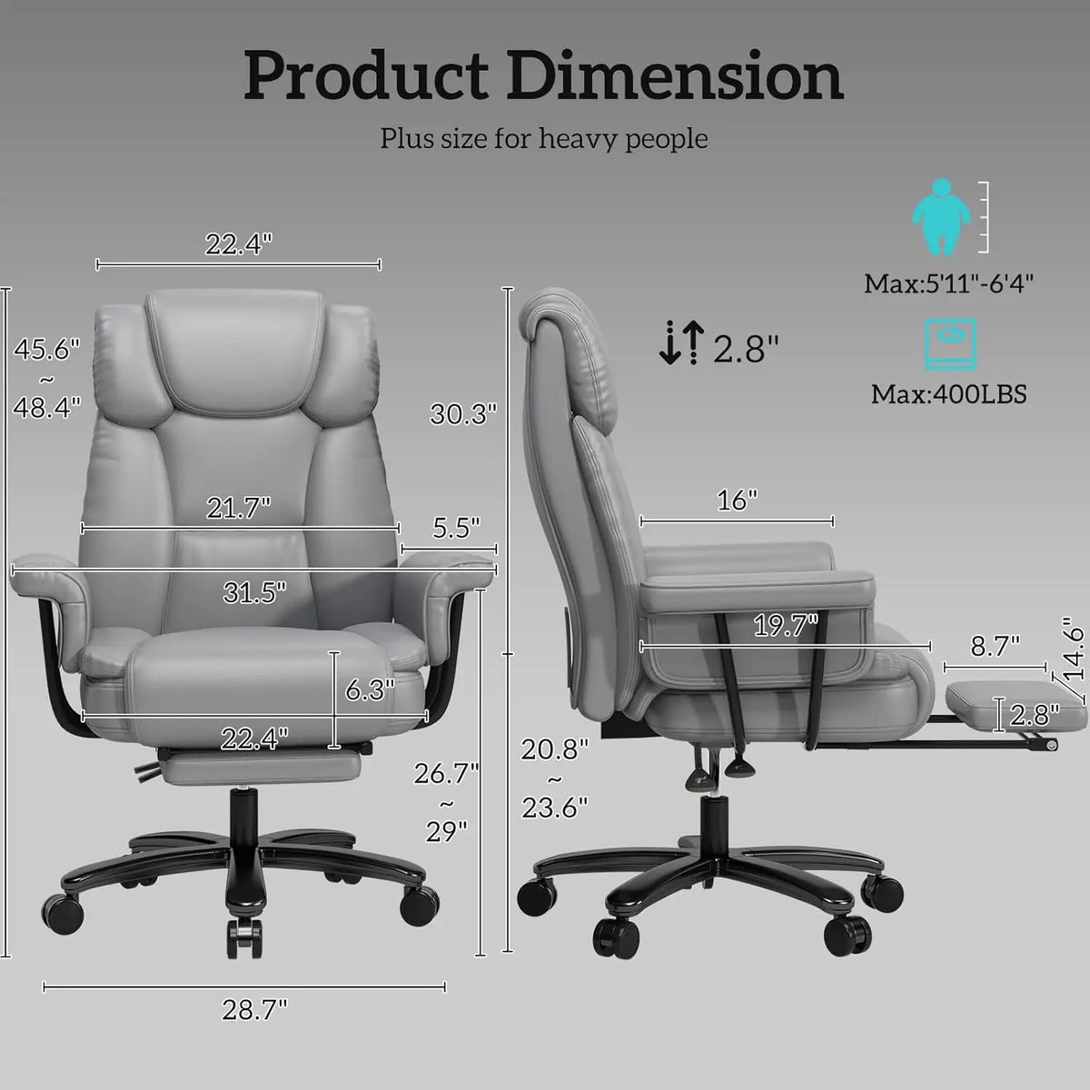 Criss Cross Chair with Wheels, 160°Big and Tall Reclining Office Desk Chair with High Back, Wide Seat, Arms, Footrest,...