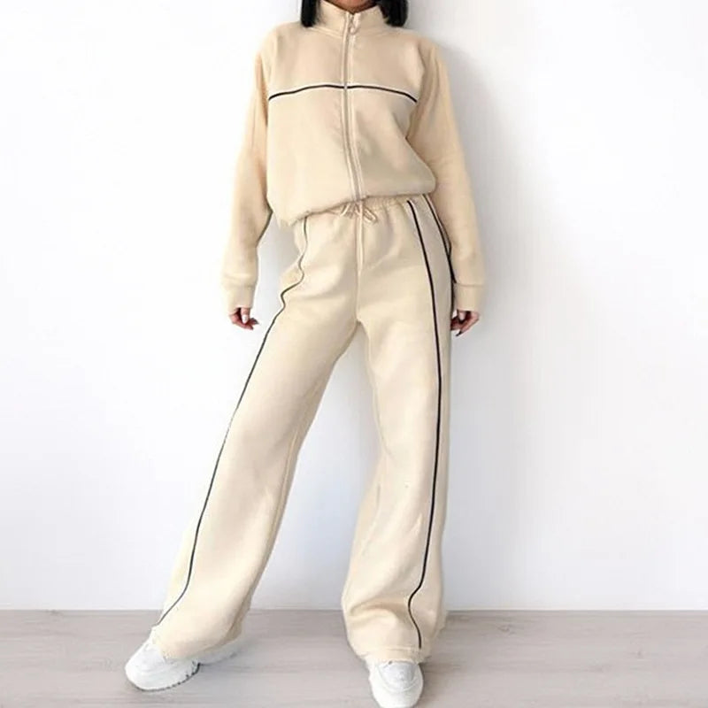 New 2 Piece Sets Women Outfit Casual Pant Set Sportswear Long Sleeve Cardigan Lace Up Clothing Two Piece Suits Zipper Sweatshirt - Kimlud
