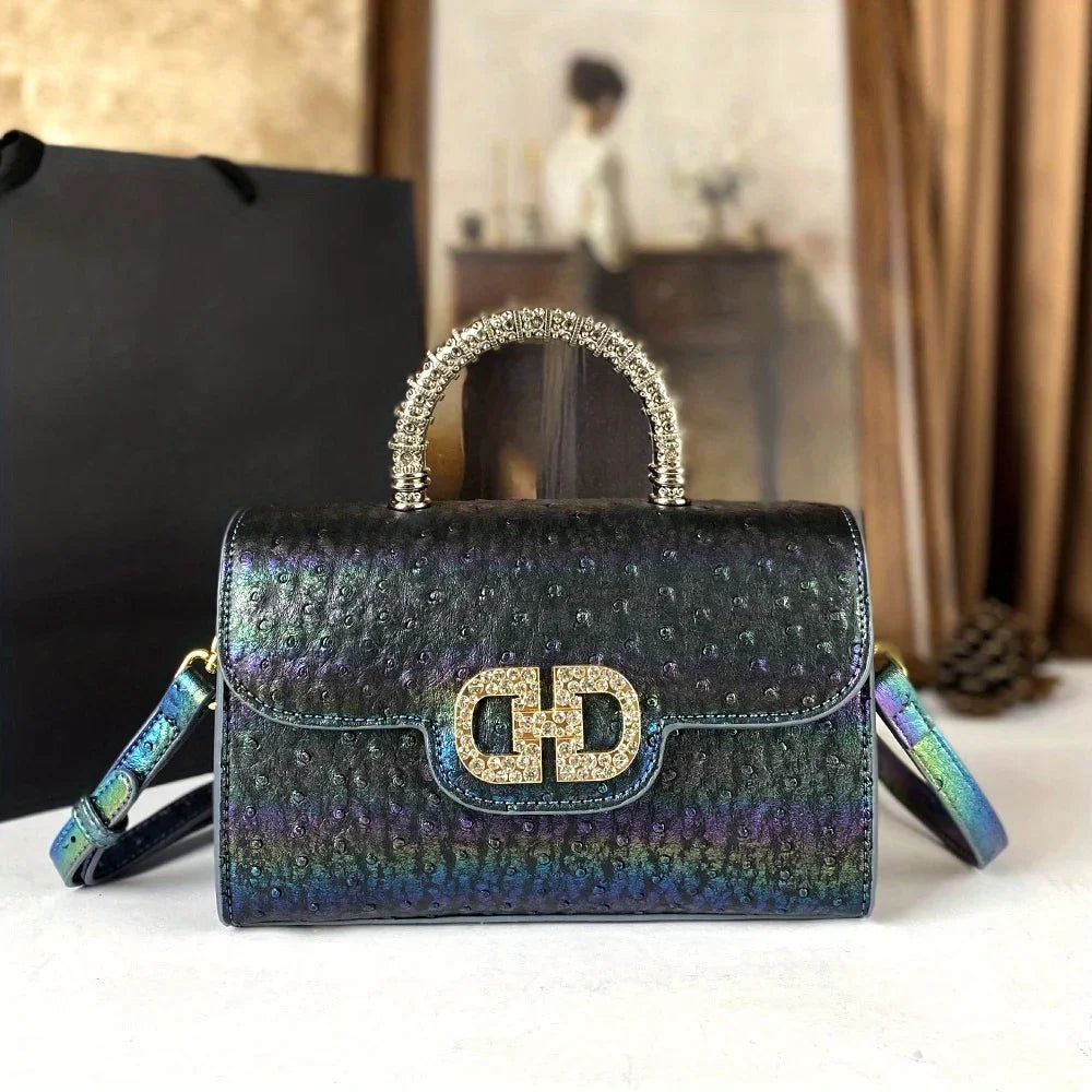 Advanced ostrich pattern diamond inlaid women's handbag new fashionable high-end shoulder crossbody bag | Kimlud Premium Bag