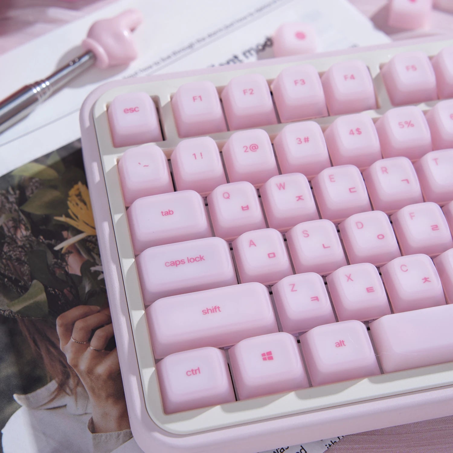 113 Keys Korean Hangul Keycaps Silicone PC Cherry Profile PC for custom Gaming mechanical keyboard personalized pink key caps