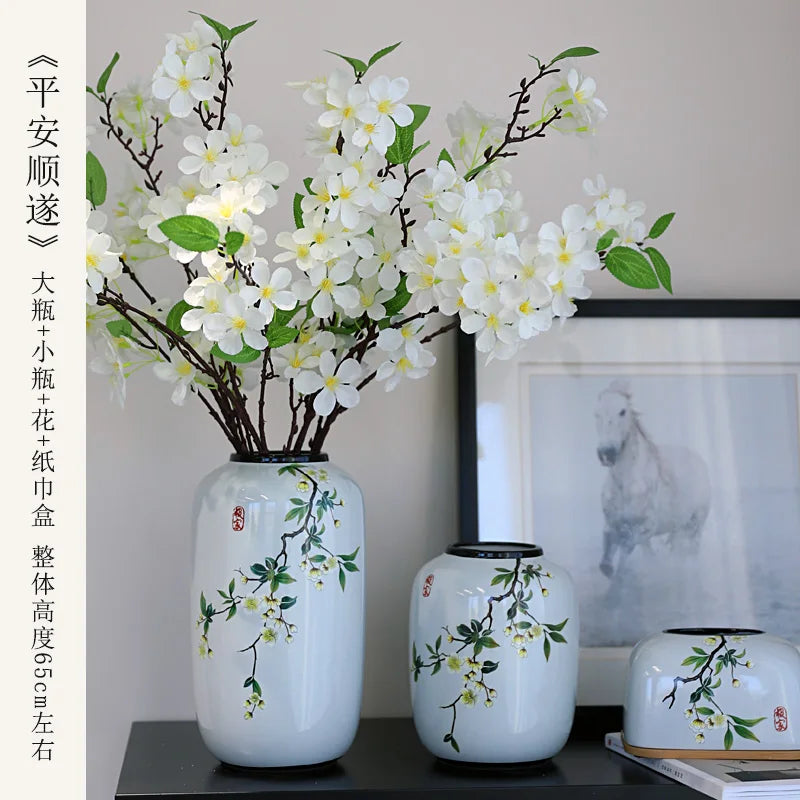 Chinese ceramic vase ornament, living room entrance floral art, home hydroponics creative simple round housewarming gift flower