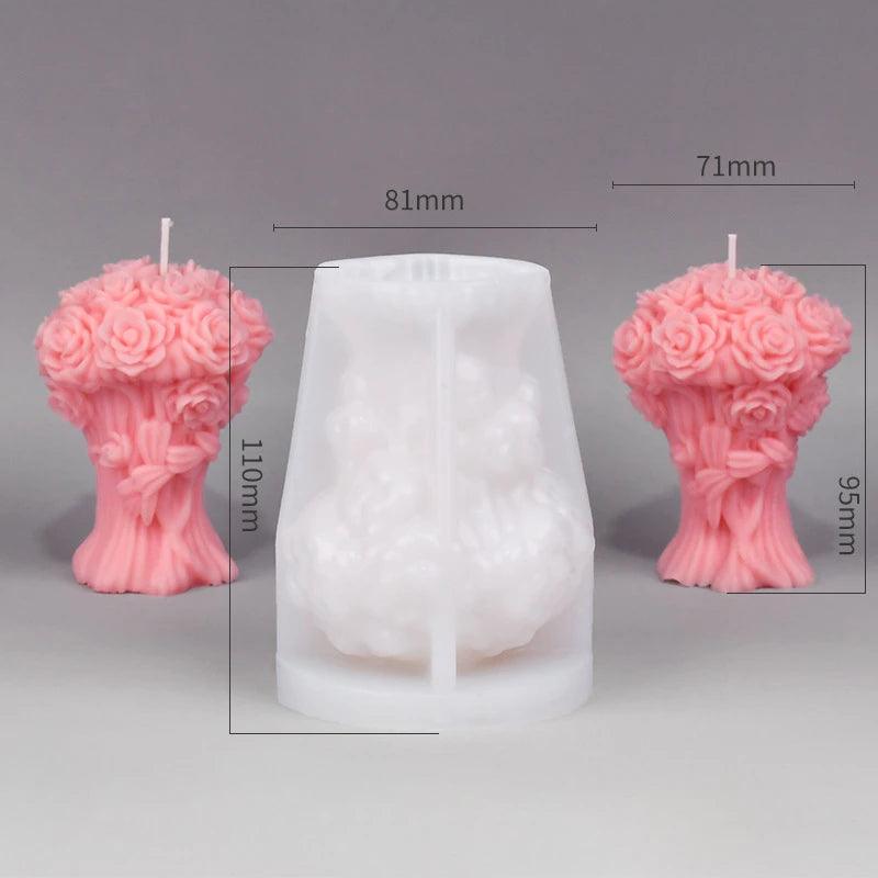 Rose Pillar Candle Mold 3D Rose Flower Silicone Mold Handmade Bouquet of Flowers,Wedding Gift,Home Desktop Decor Mold