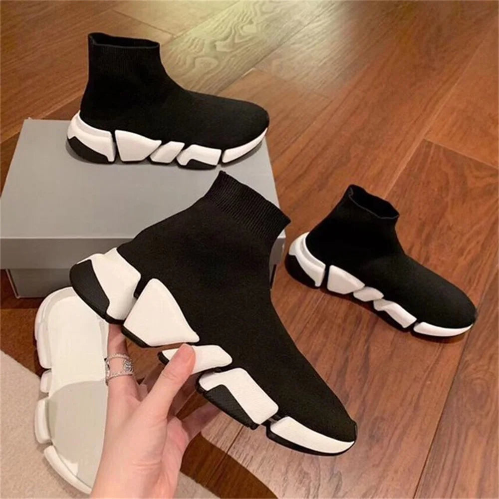 Hot Black High Top Women Socks Shoes Sneakers Breathable Couples Casual Sports Shoes Comfy Platform Sock Sneakers Men - Kimlud