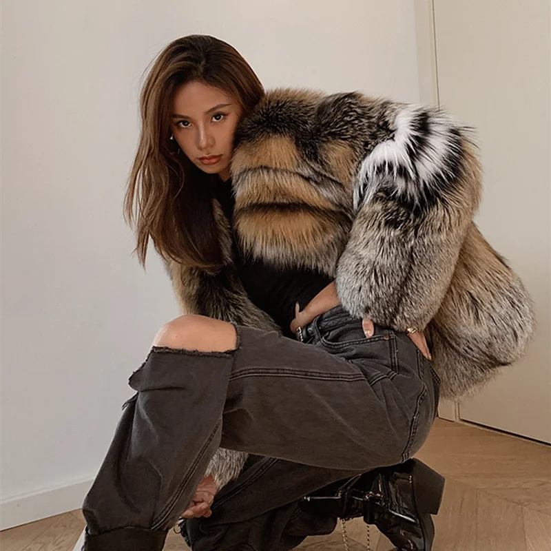Women Fur Coat Natural Finland Golden Edged Fox Fur Winter Jacket Whole Skin Fur Warm Thick Luxury Fur Clothing Outerwear