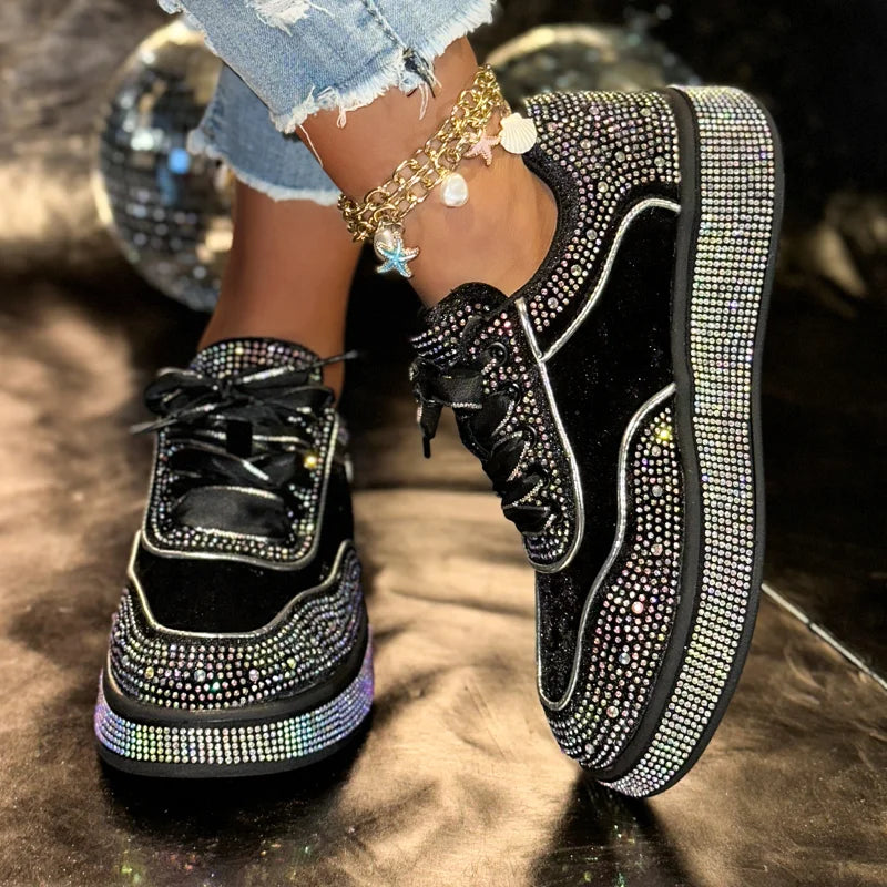 Luxury Suede Flat Sneakers Outdoor Platform Female Casual Shoes Women Fashion Designer Rhinestone Ladies Shoes Zapatos De Mujer