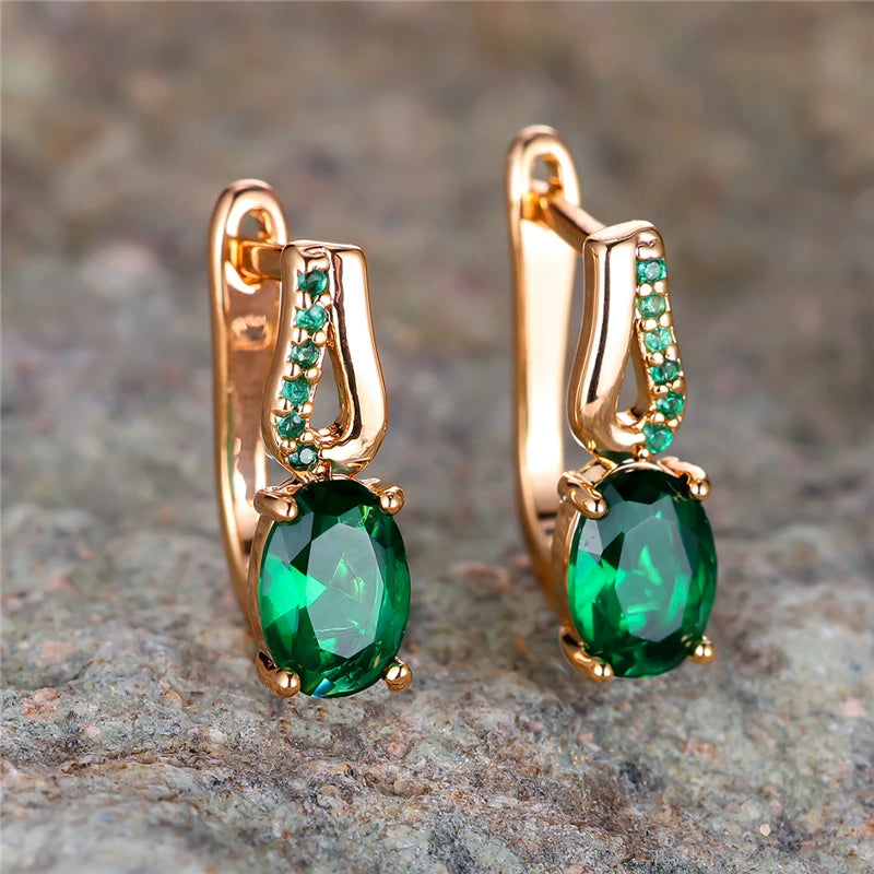 Cute Green Zircon Stone Oval Hoop Earrings For Women Charm Small Ear Buckle Female Gold Color Wedding Jewelry Gift |...
