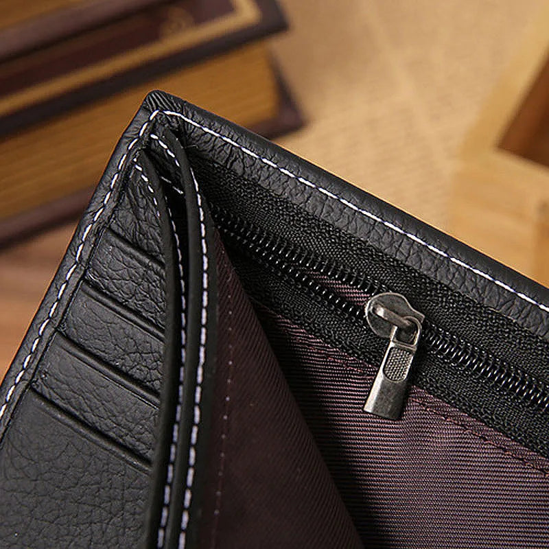 JINBAOLAI Retro Men Wallets Genuine Leather Card Horder Short Zipper Buckle Male Wallet Coin Pocket Photo Holder Men's Wallet