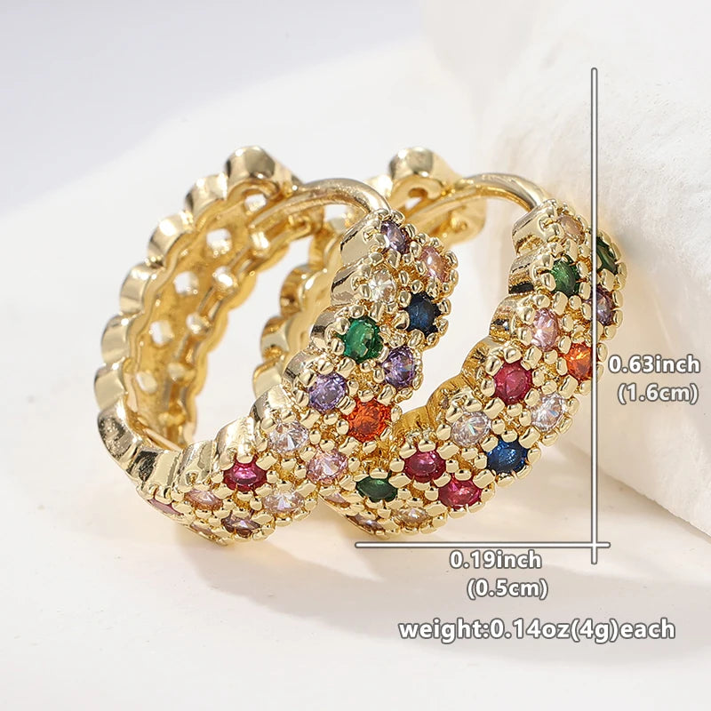 Fashion Copper Handcrafted Colored Synthetic Zircon Hoop Earrings for Women Bohemian Style Golden Plated Banquet Wedding Jewelry