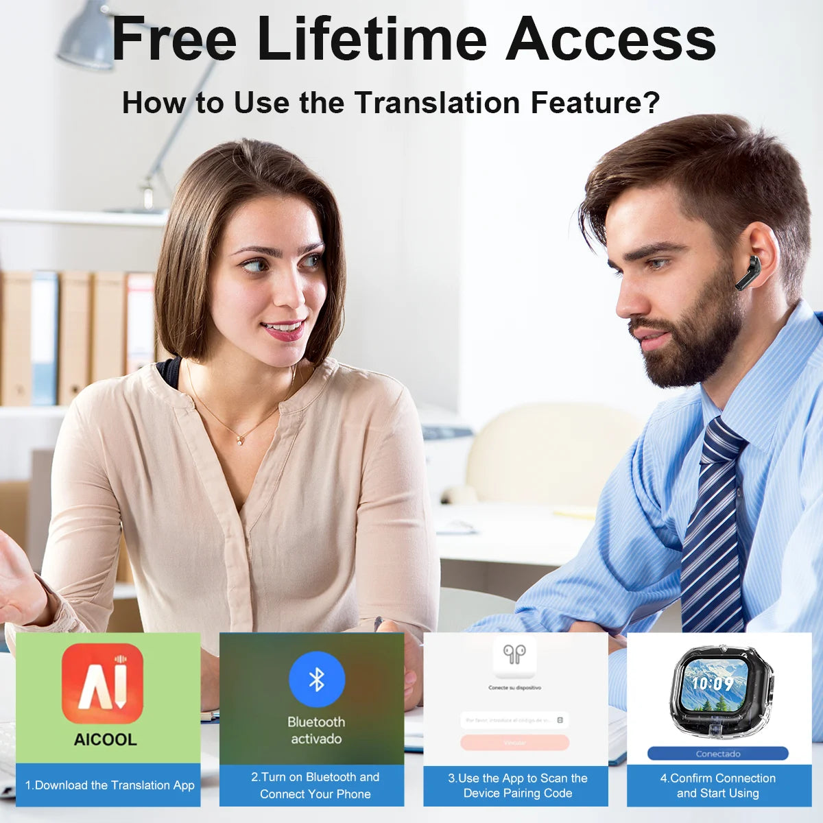 HLXZK 01 Bluetooth V5.4 Earphones AI Translator Earbuds OWS LCD Touch Screen Sport Wireless Headphones HD Stereo Sound Longlife