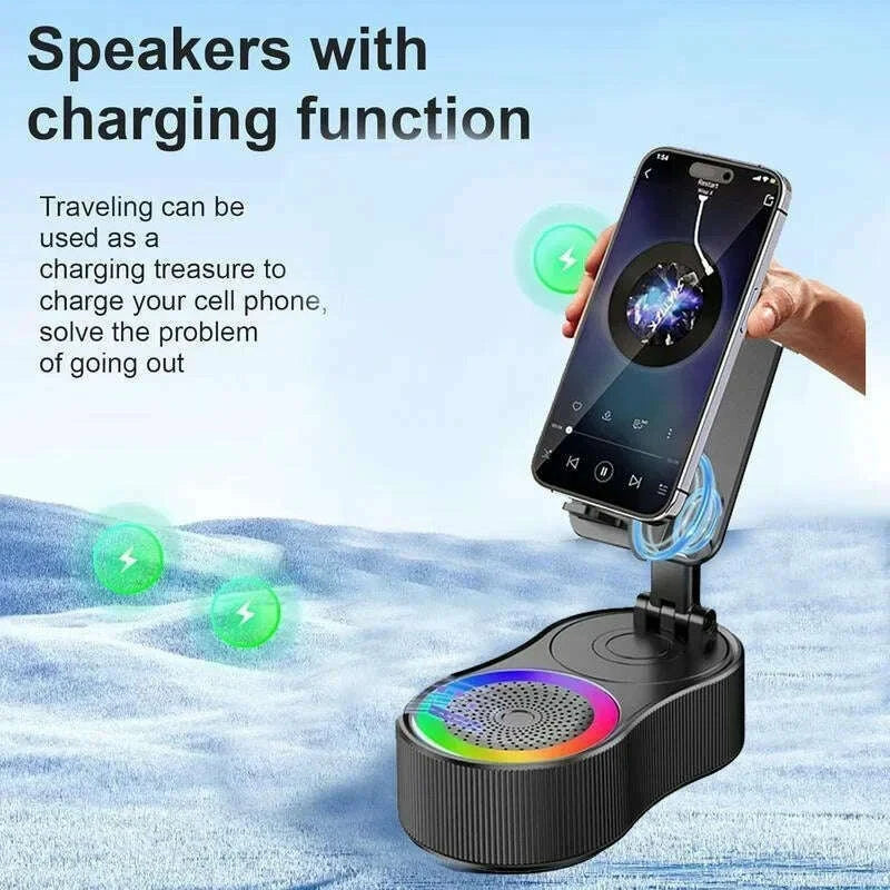 360°rotatable Adjustable FoldingLift-non-slip Phone Holder Wireless Speaker with Colorful Ambient Light 5.3 HDSurround Subwoofer