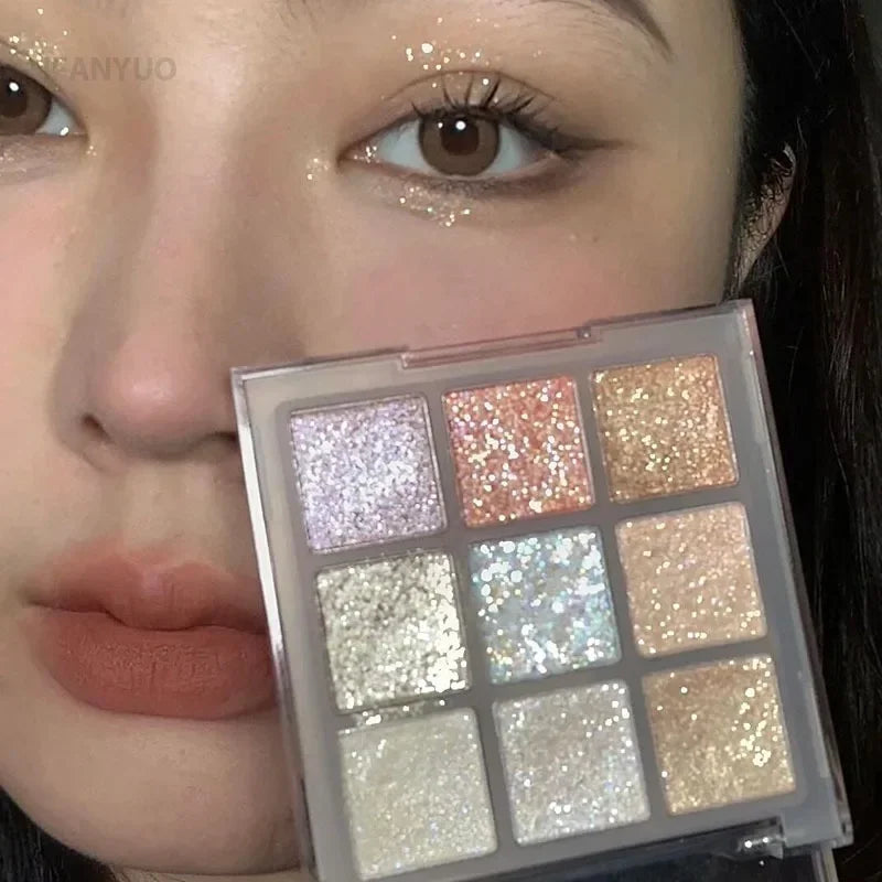 9Colors Glitter Eyeshadow Palette Earth Color Pearlescent Eye Shadow Shimmer Highlights Sparkling Sequin Blue Purple Eyes Makeup