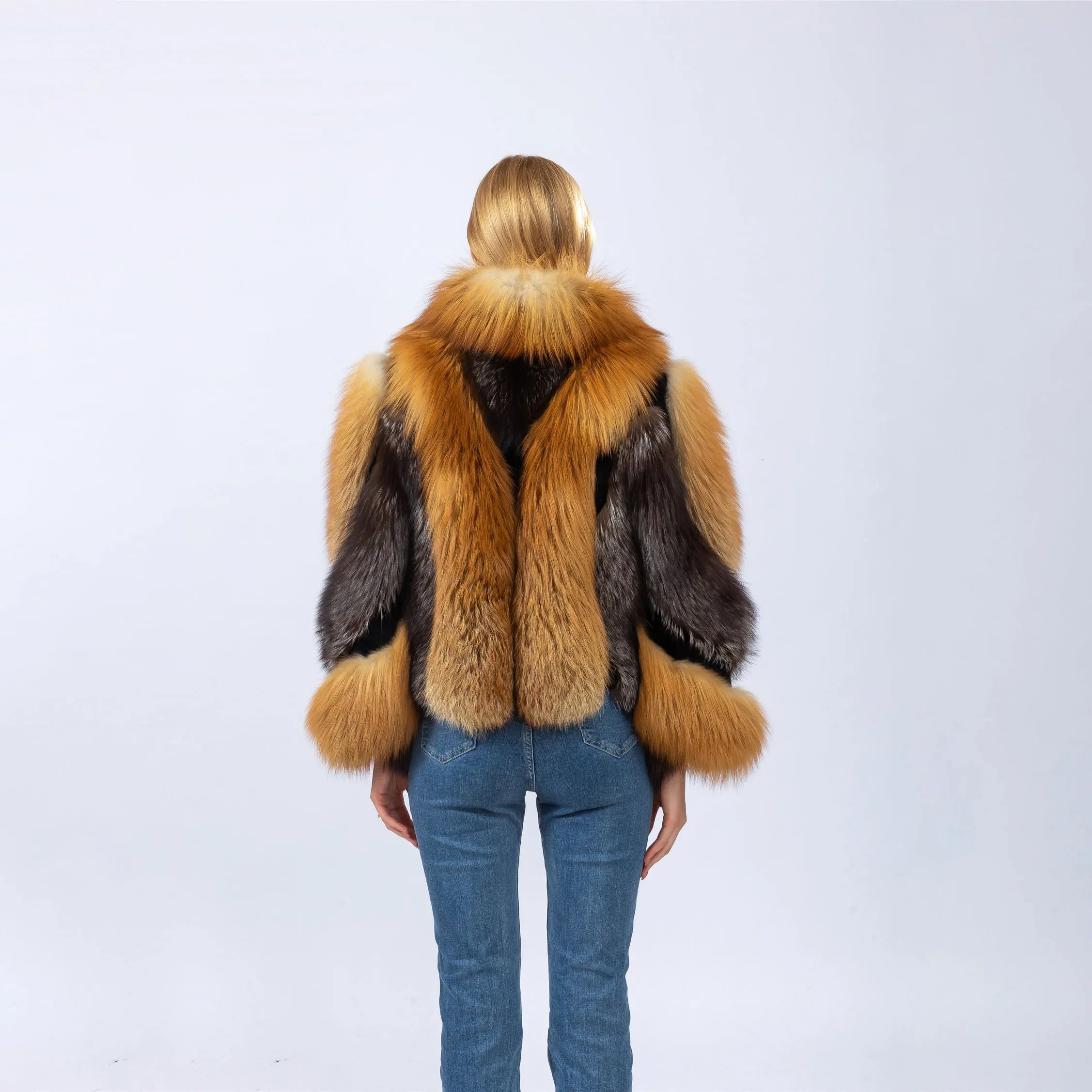 Women's Real Red Fox Fur Jacket With Silver Fox Collar Coat Thick Warm and Fashionable in Winter 23A0616