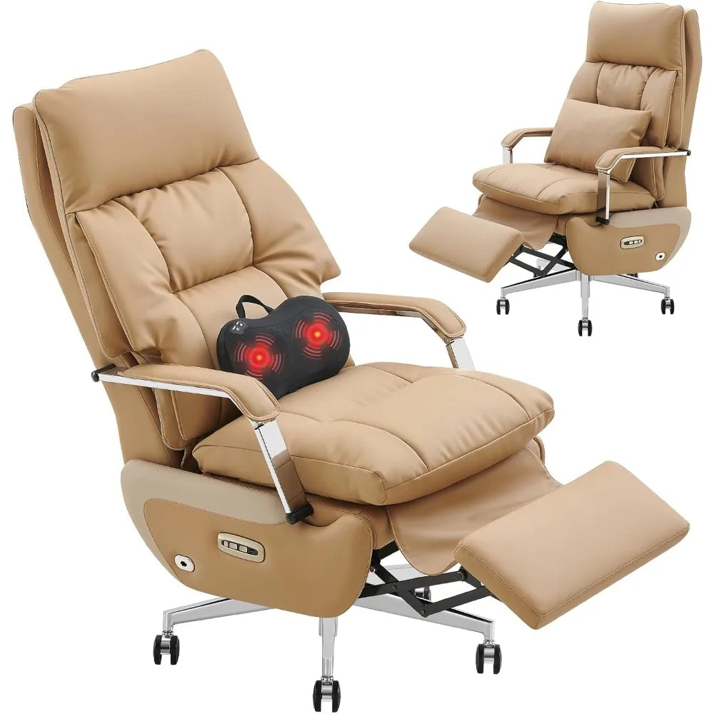 Dual Motor Executive Home Office Chair with Footrest One-Click Electric Recline with Massage Pillow Support 430LBS Big and Tall