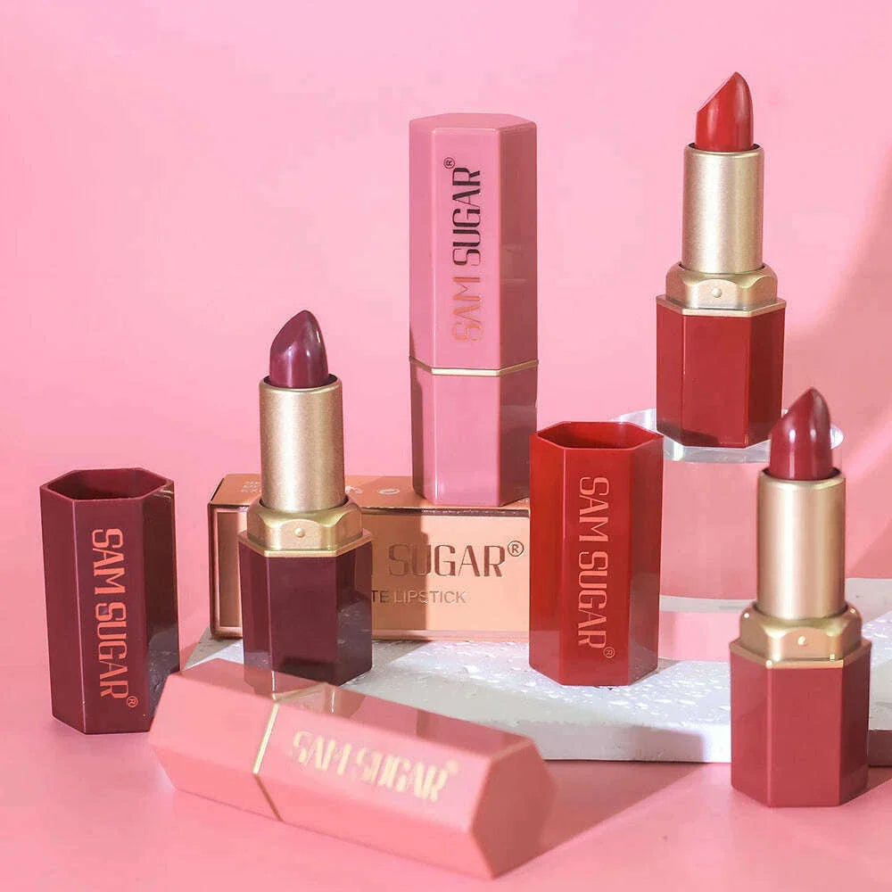 SAM SUGAR 6-Color Matte Lipstick ,  Non-Stick Cup Long-Lasting Velvet Finish, Smooth Matte Lip Color Waterproof Smudge-proof