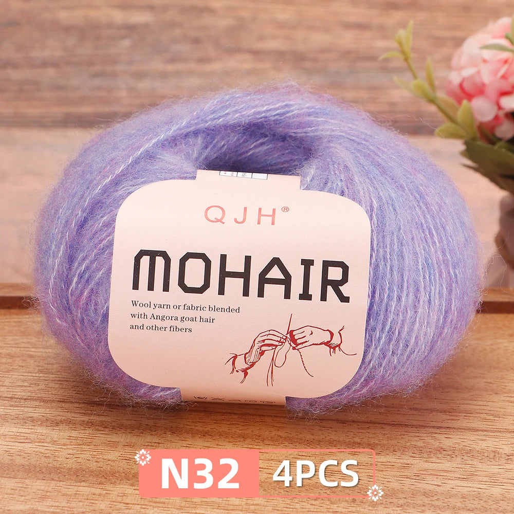 4PCS Multi Color Luxury Mohair Yarn for DIY Knitting & Crochet - Weave Scarves, Shawls,Sweaters,Hats,Shoes...