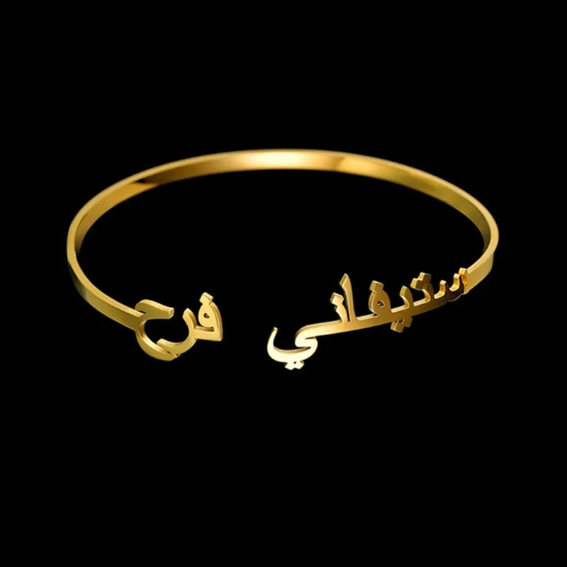 18k Custom Engraved Bracelet Numeral Name Message Bangle Titanium Steel Gold Silver Adjustable Women's Cuff Mother's Day Gift