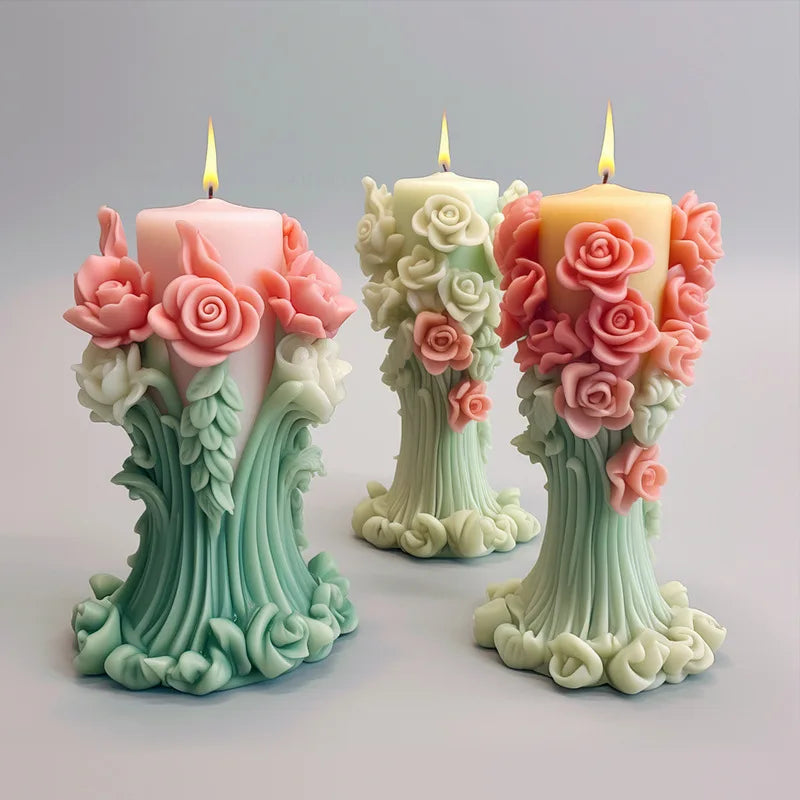 Rose Pillar Candle Mold 3D Rose Flower Silicone Mold Handmade Bouquet of Flowers,Wedding Gift,Home Desktop Decor Mold