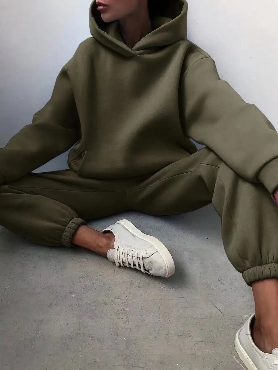 Winter Two Piece Sets Women Tracksuit Oversized Suit 2021 Autumn Trouser Suits Female Sweatshirt Solid Sports Hoodie...