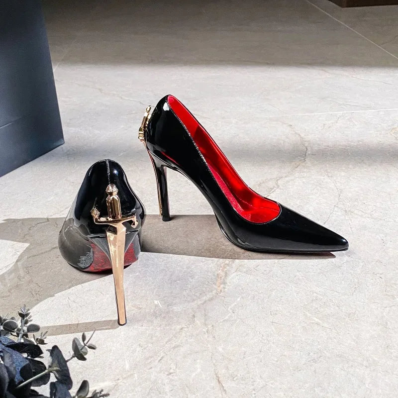 Luxury Designer Women Shoes Exquisite Metal Decoration Pointed Tip High Heels for Woman Elegant French Casual Shoe Zapatos Mujer - Kimlud