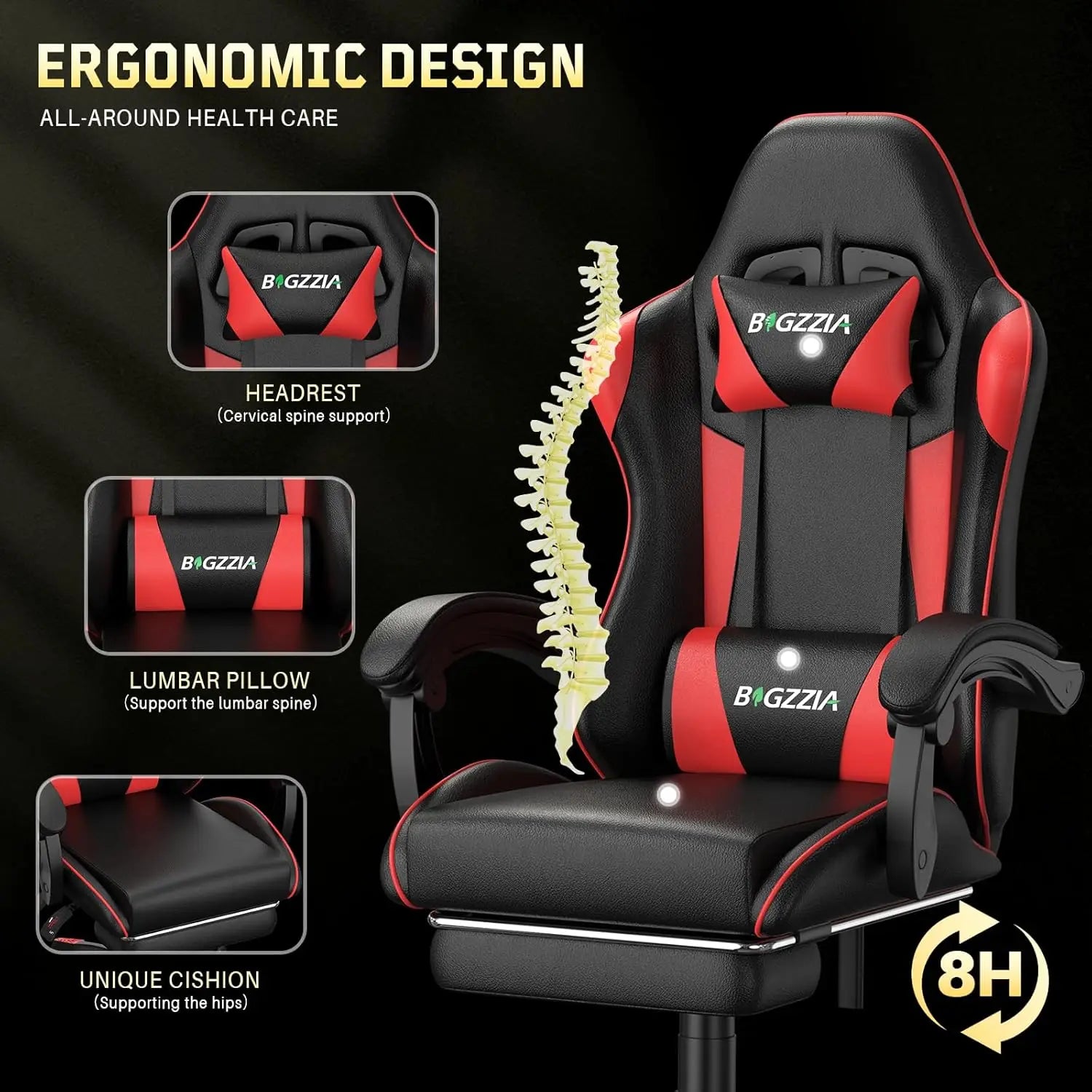 Gaming Chair, Gamer Chair with footrest and Massage Lumbar Support, Height Adjustable Video Game Chair with, Customized