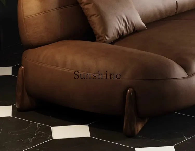 American leather small apartment straight row furniture Italian simple retro oil wax leather sofa | Kimlud Luxury Sofa
