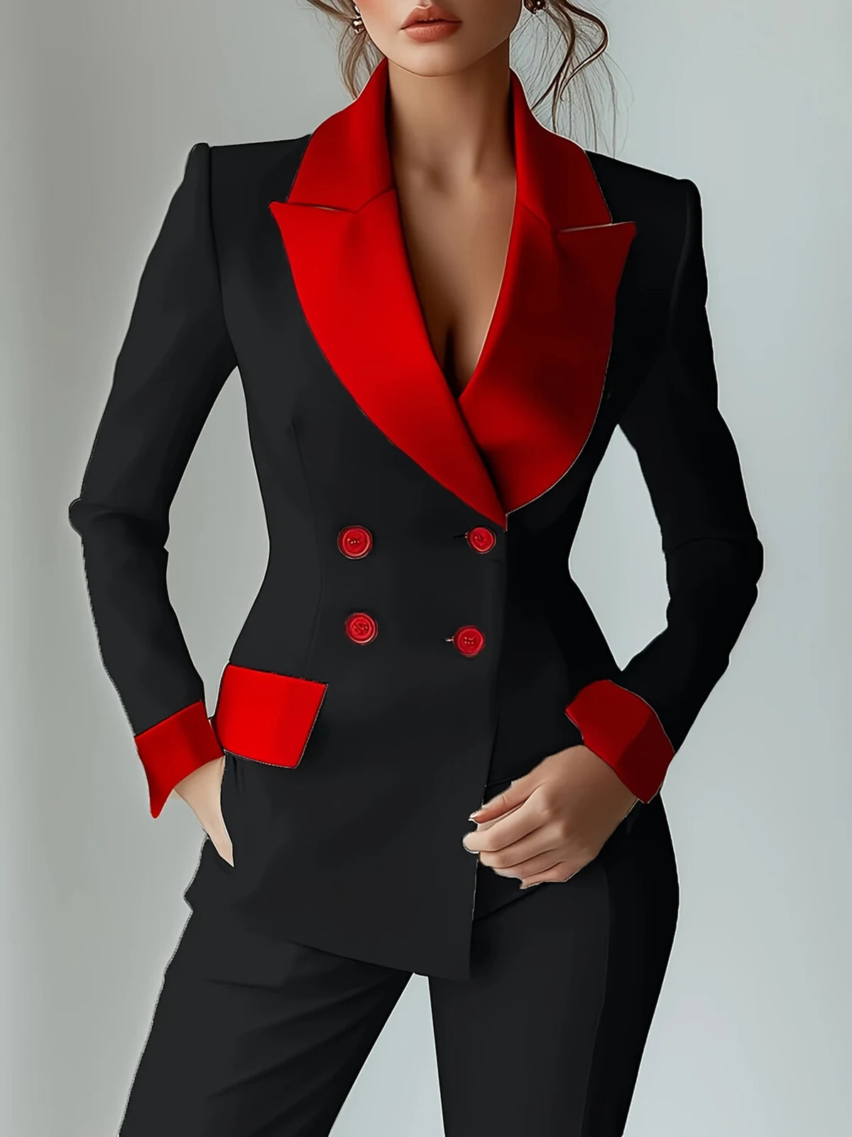 Formal Contrasting Color Women's Suit Jacket Lapel Double-Breasted Autumn Office Lady Business Casual For Female Outwear Jackets