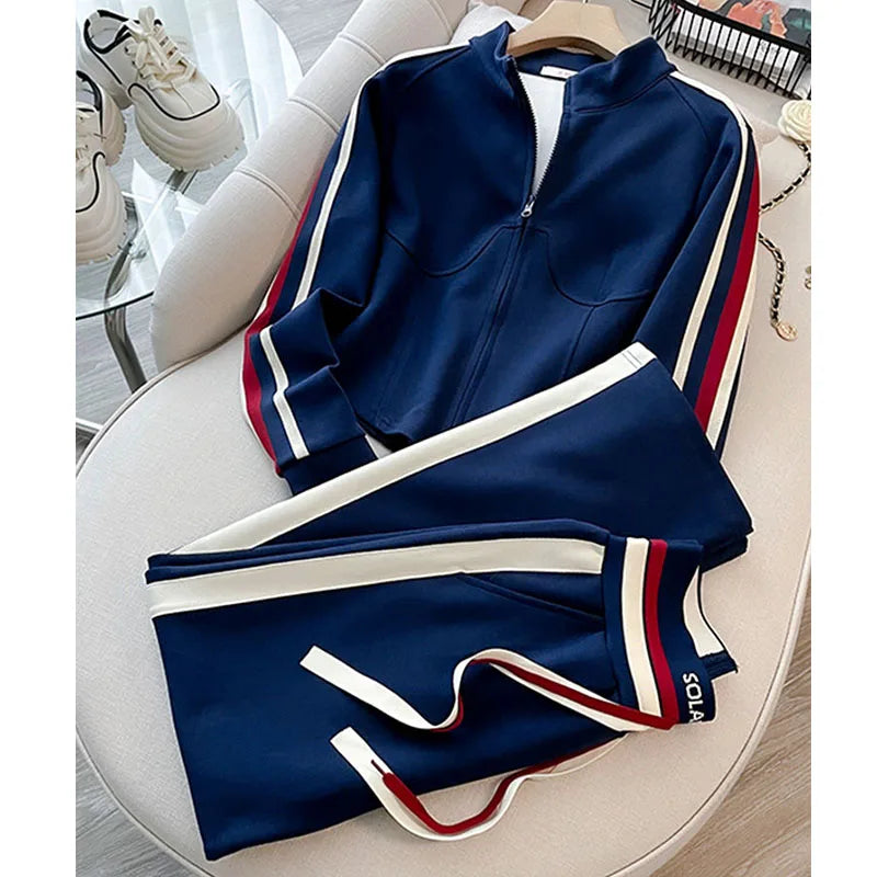 Blue Casual Sports Suit Women's Autumn and Winter Stylish Slimming Cardigan Sweatshirt Straight Leg Pants Two-piece...
