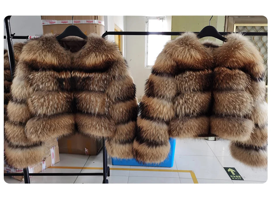 MAOMAOKONG Super Hot Winter Women Luxury Thick Real Raccoon Fur Coat Natural Fox Fur Jacket Plus Size Furry Jackets Female Vest