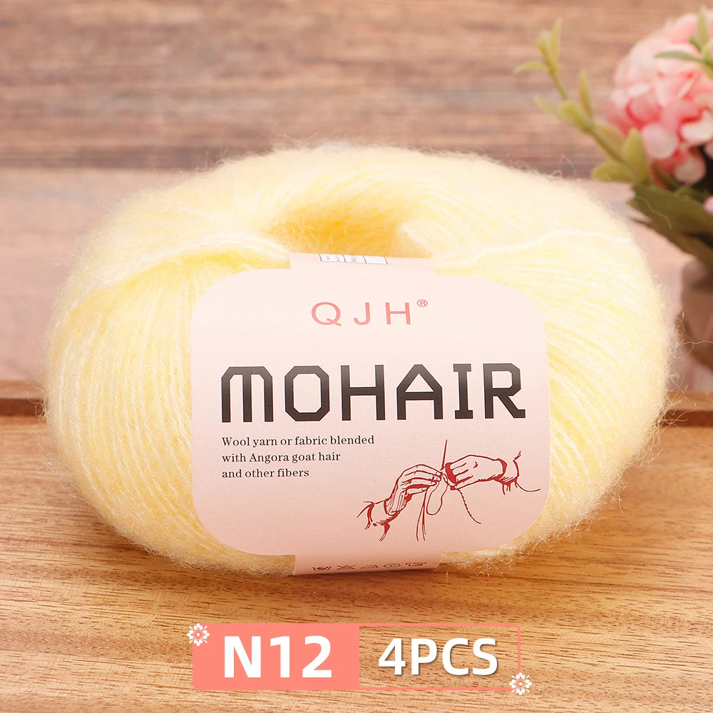 4PCS Multi Color Luxury Mohair Yarn for DIY Knitting & Crochet - Weave Scarves, Shawls,Sweaters,Hats,Shoes...