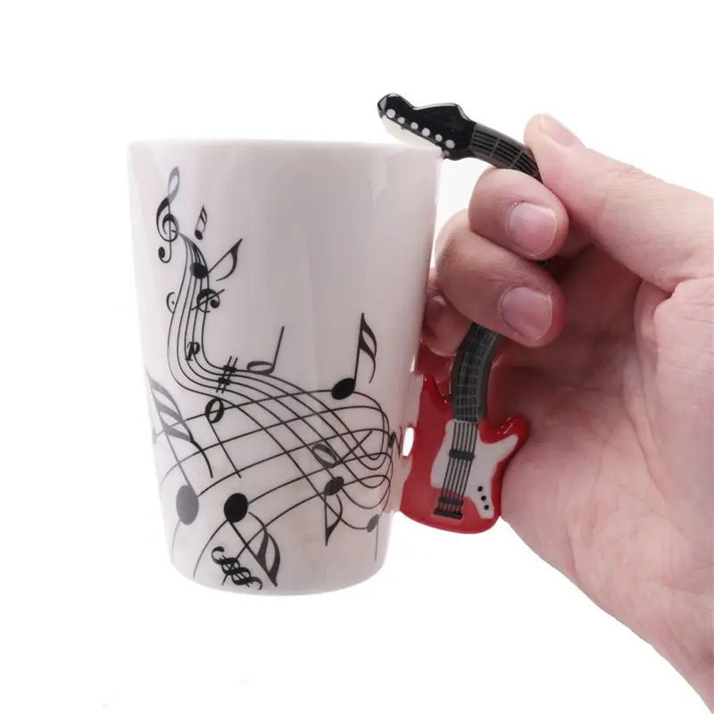 ABAH-Creative Music Style Guitar Mug Coffee Tea Milk Stave Cups With Handle Coffee Mug Novelty Gifts Red Guitar Black |...