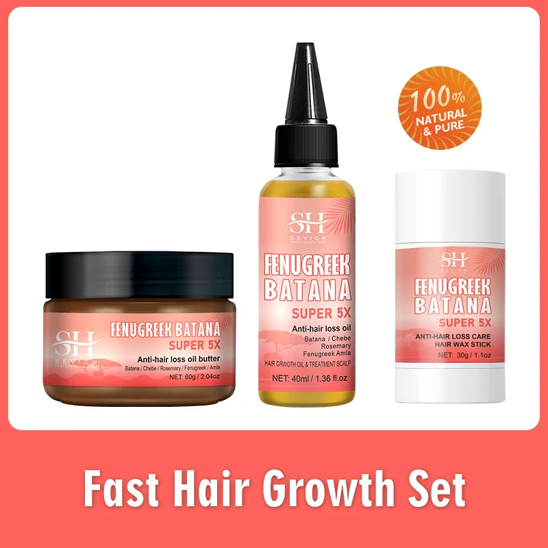 Naturals Anti-Hair Loss Oil Super 5x set African fast hair growth Chebe Batana oil butter Fenugreek hair regrowth treatment