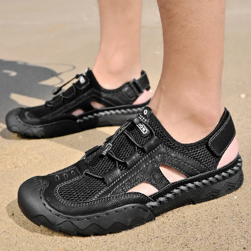 New Mens Sandals Summer Breathable Mesh Sandals Men Outdoor Casual Lightweight Beach Sandals Fashion Men Shoes Large Size 38-46 - Kimlud