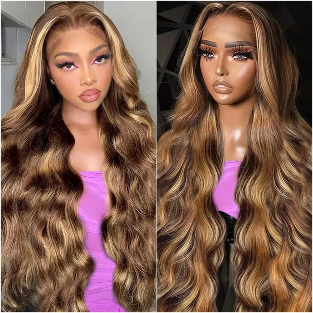 200 Density Highlight Lace Front 13x4 Body Wave Wig 427 Blonde Brown Colored 13x6 HD Lace Frontal Human Hair Wigs Brazilian